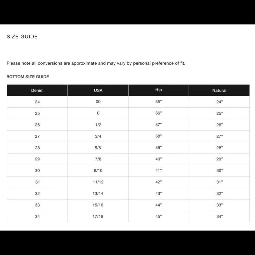 Miss Me Jeans Size Guide